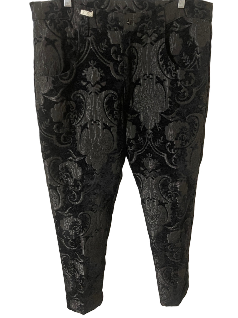 Shrine of Hollywood, California Black Patterned Velvet Dress Pants Size 36
